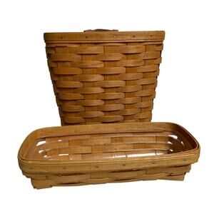 Vintage 90's Longaberger Magazine Baskets Standing Hand Woven
